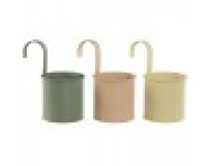 Саксия Home ESPRIT Жълт Зелен Кехлибар Светло розово Метал 11,5 x 11,5 x 21 cm (3 броя)