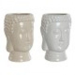 Саксия Home ESPRIT Бял Бежов Керамика 15 x 15 x 25 cm (2 броя) - Articole de grădinărit, ghivece, sisteme de irigare