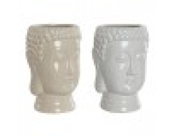 Саксия Home ESPRIT Бял Бежов Керамика 15 x 15 x 25 cm (2 броя)