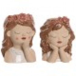 Саксия Home ESPRIT Бял Бежов Розов Dolomite chica 12 x 14 x 18 cm (2 броя) - Articole de grădinărit, ghivece, sisteme de irigare