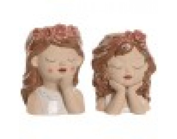 Саксия Home ESPRIT Бял Бежов Розов Dolomite chica 12 x 14 x 18 cm (2 броя)