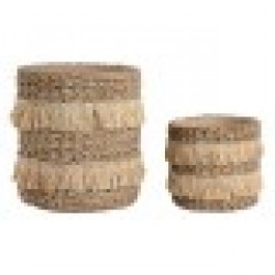 Комплект саксии Home ESPRIT Кафяв Рафия Цимент Тропически 23 x 22 x 25 cm - Articole de grădinărit, ghivece, sisteme de irigare