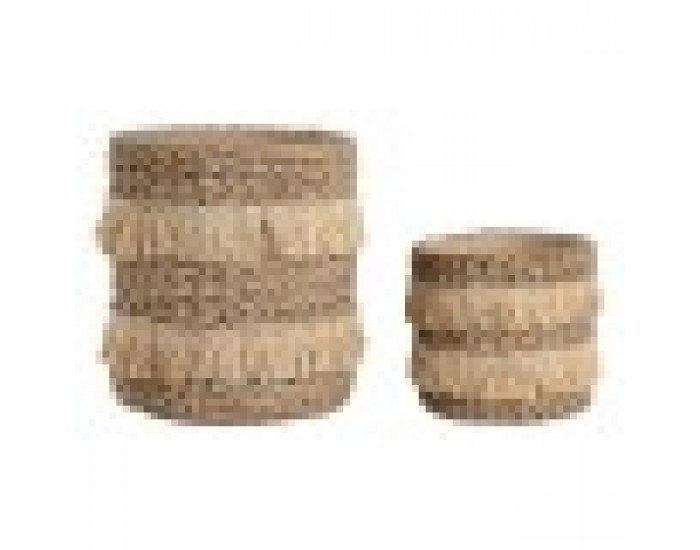 Комплект саксии Home ESPRIT Кафяв Рафия Цимент Тропически 23 x 22 x 25 cm