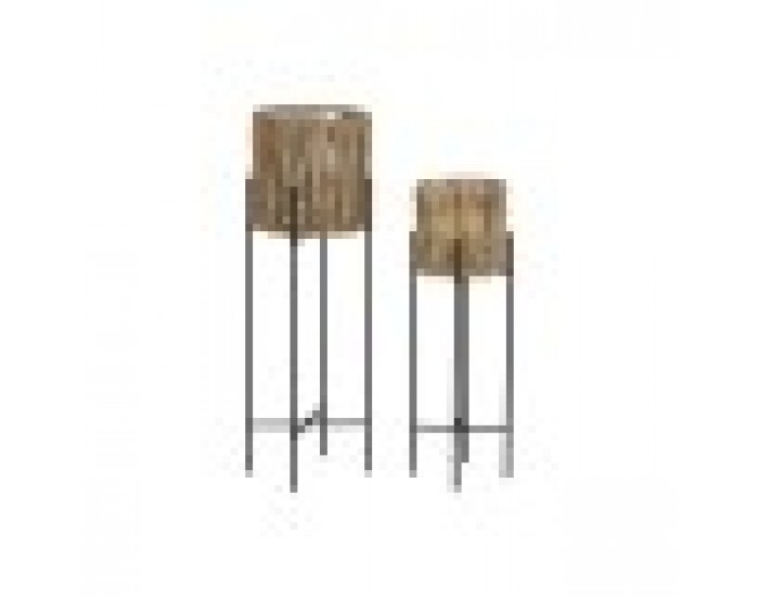 Комплект саксии Home ESPRIT Черен Метал влакно 23 x 23 x 76,5 cm