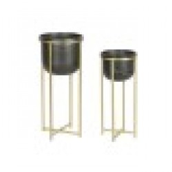 Комплект саксии DKD Home Decor 28,5 x 28,5 x 65,5 cm 28 x 28 x 65 cm Черен Златен Метал - Articole de grădinărit, ghivece, sisteme de irigare