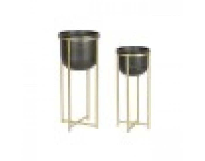 Комплект саксии DKD Home Decor 28,5 x 28,5 x 65,5 cm 28 x 28 x 65 cm Черен Златен Метал