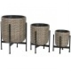 Комплект саксии Home ESPRIT Метал полипропилен Pатан 39 x 39 x 49 cm - Articole de grădinărit, ghivece, sisteme de irigare