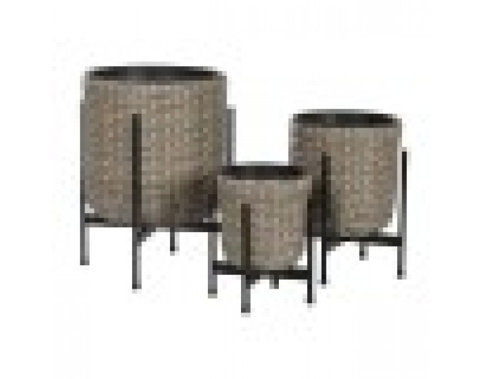 Комплект саксии Home ESPRIT Метал полипропилен Pатан 39 x 39 x 49 cm