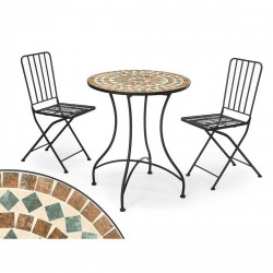 Маса с 2 стола Ibergarden Mosaico-Forja Кафяв Черен - Mobilier de grădină, accesorii și umbrele