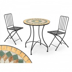 Маса с 2 стола Ibergarden Mosaico-Forja Черен Охра - Mobilier de grădină, accesorii și umbrele