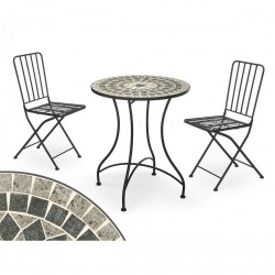 Маса с 2 стола Ibergarden Mosaico-Forja Черен Сив - Mobilier de grădină, accesorii și umbrele
