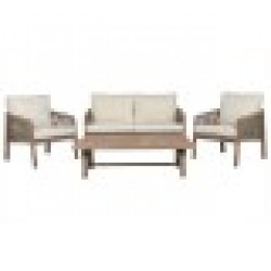 Комплект от Маса и 3 Кресла Home ESPRIT Кафяв Въже Aкациево дърво 138 x 79 x 83 cm - Mobilier de grădină, accesorii și umbrele