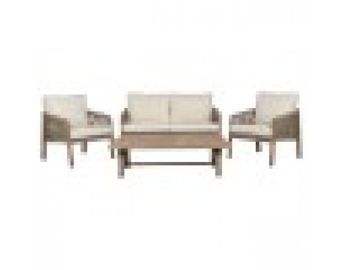 Комплект от Маса и 3 Кресла Home ESPRIT Кафяв Въже Aкациево дърво 138 x 79 x 83 cm