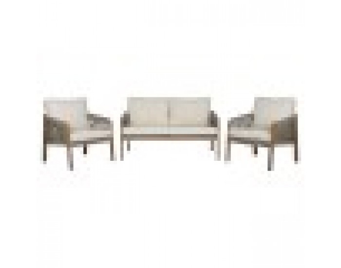 Комплект от Маса и 3 Кресла Home ESPRIT Кафяв Въже Aкациево дърво 138 x 79 x 83 cm