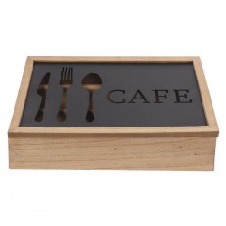 Органайзер за Прибори DKD Home Decor Черен Метал Кафяв Vintage Дървен MDF (25 x 18 x 6 cm) - Cutii, organizatoare și alte produse de depozitare