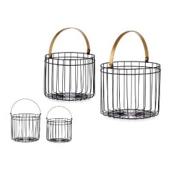 Кошница Черен Златен Цилиндрично Метал (2 pcs) - Cutii, organizatoare și alte produse de depozitare