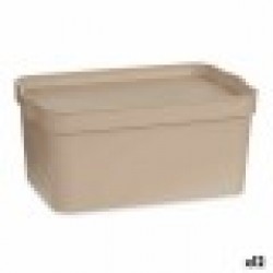 Кутия за Съхранение с Капак Бежов Пластмаса 7,5 L 21,5 x 14,5 x 32 cm (12 броя) - Cutii, organizatoare și alte produse de depozitare