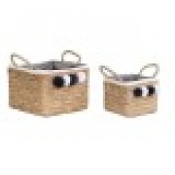 Игра на Кошници DKD Home Decor Естествен Памук Помпони Естествено влакно (33 x 33 x 25 cm) - Cutii, organizatoare și alte produse de depozitare