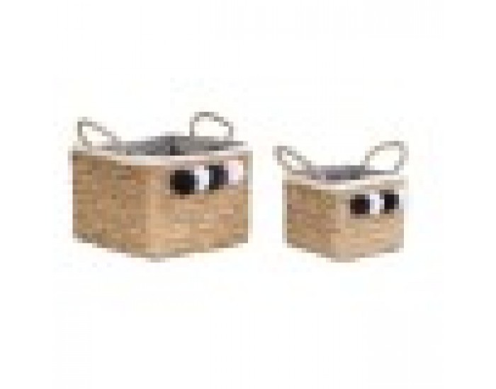 Игра на Кошници DKD Home Decor Естествен Памук Помпони Естествено влакно (33 x 33 x 25 cm)