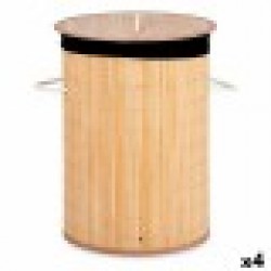 Кош за Мръсни Дрехи Естествен Черен Метал Бамбук 48 L Дървен MDF (4 броя) - Cutii, organizatoare și alte produse de depozitare