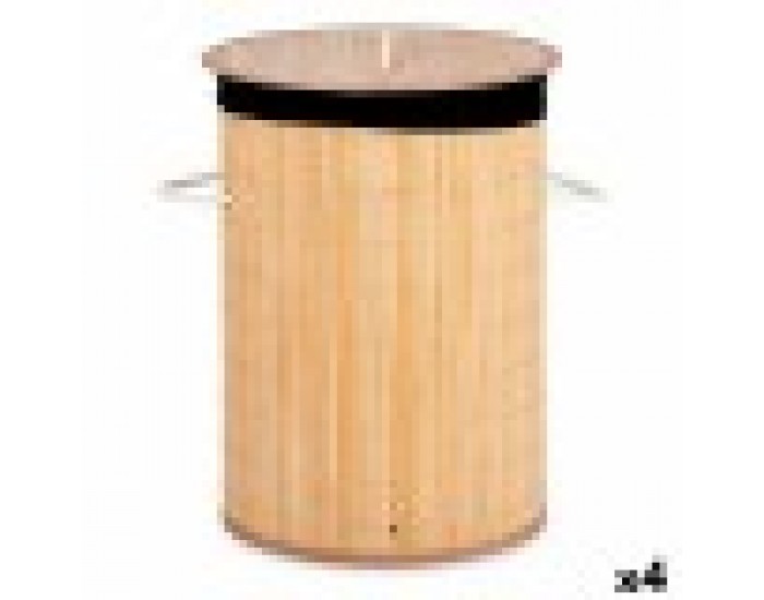 Кош за Мръсни Дрехи Естествен Черен Метал Бамбук 48 L Дървен MDF (4 броя)