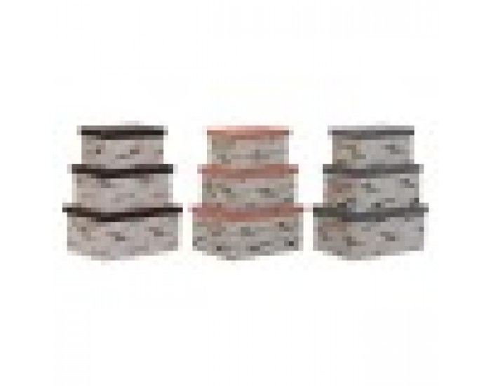 Комплект Кутии за Подреждане една върху друга DKD Home Decor Кафяв Сив Оранжев полиестер (40 x 30 x 20 cm) (3 броя)