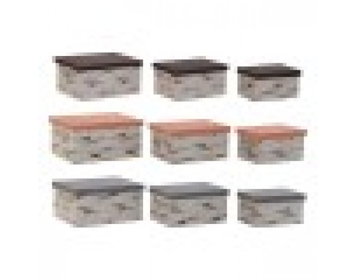 Комплект Кутии за Подреждане една върху друга DKD Home Decor Кафяв Сив Оранжев полиестер (40 x 30 x 20 cm) (3 броя)
