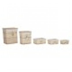 Игра на Кошници Home ESPRIT Зелен Бежов Естествен плетена ракита 47 x 35 x 55 cm 5 Части - Cutii, organizatoare și alte produse de depozitare