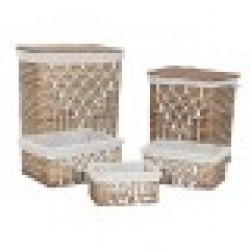 Кош за Мръсни Дрехи Home ESPRIT Бял Естествен плетена ракита Shabby Chic 47 x 35 x 55 cm 5 Части - Cutii, organizatoare și alte produse de depozitare