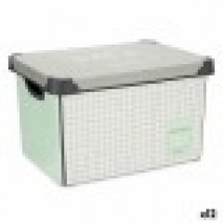 Кутия за Съхранение с Капак Home Кариран Сив Пластмаса 17 L 28 x 22 x 37 cm (12 броя) - Cutii, organizatoare și alte produse de depozitare