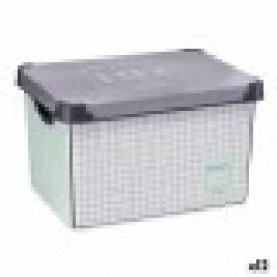 Кутия за Съхранение с Капак Home Кариран 22 L Сив Пластмаса 29 x 23,5 x 39 cm (12 броя) - Cutii, organizatoare și alte produse de depozitare