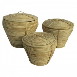 Игра на Кошници DKD Home Decor С капак Естествен Pатан Тропически (3 Части) (35 x 35 x 30 cm) - Cutii, organizatoare și alte produse de depozitare