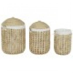 Кош за Мръсни Дрехи Home ESPRIT Бял Естествен 3 Части 46 x 46 x 69 cm - Cutii, organizatoare și alte produse de depozitare