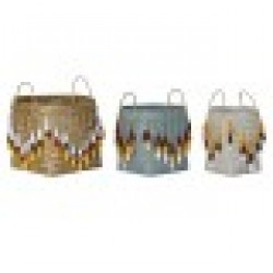 Игра на Кошници DKD Home Decor Бамбук Bali Ресни (3 pcs) - Cutii, organizatoare și alte produse de depozitare