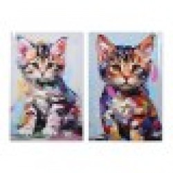 Картина Home ESPRIT Пластно Дървен MDF Котка Град Лакиран 40 x 1,8 x 60 cm (2 броя) - Tablouri, postere, puzzle-uri