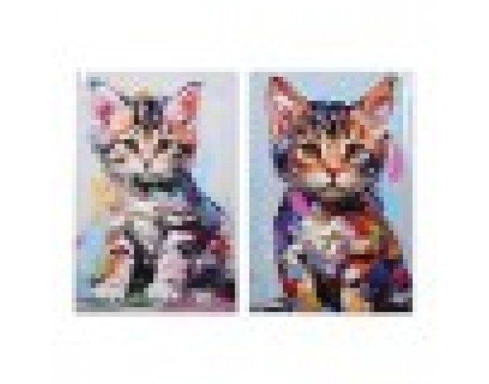 Картина Home ESPRIT Пластно Дървен MDF Котка Град Лакиран 40 x 1,8 x 60 cm (2 броя)
