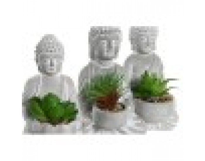 Декоративно Растение Home ESPRIT полиетилен Цимент Буда Ориенталски 10,5 x 8 x 16 cm (3 броя)