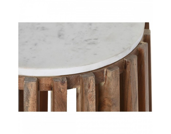 Помощна маса DKD Home Decor Бял Естествен Мрамор Дърво манго 47 x 47 x 58 cm