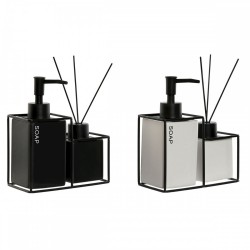 Комплект за Баня Home ESPRIT Бял Черен Метал Dolomite 14,5 x 8 x 17 cm 2 Части (2 броя) - Produse pentru baie și WC