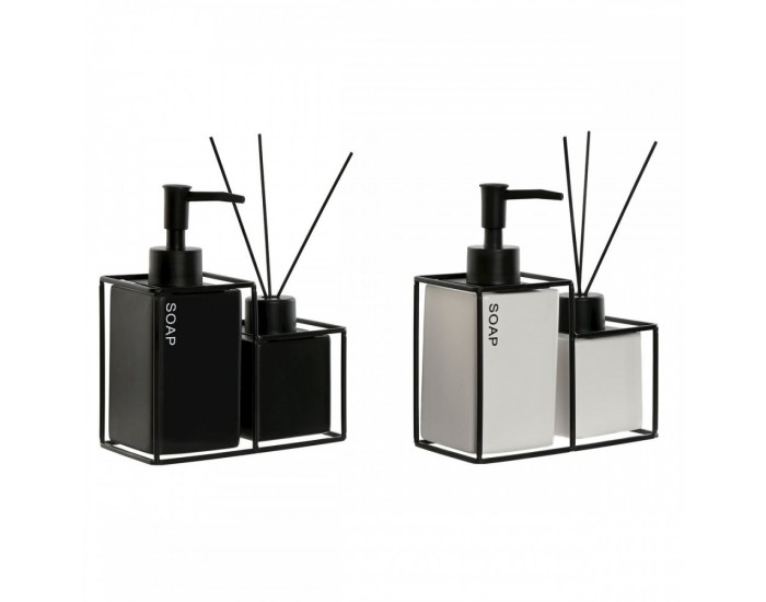 Комплект за Баня Home ESPRIT Бял Черен Метал Dolomite 14,5 x 8 x 17 cm 2 Части (2 броя)