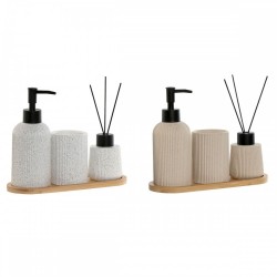 Комплект за Баня Home ESPRIT Бял Сметана Бамбук Dolomite 24 x 9 x 1 cm 4 Части (2 броя) - Produse pentru baie și WC
