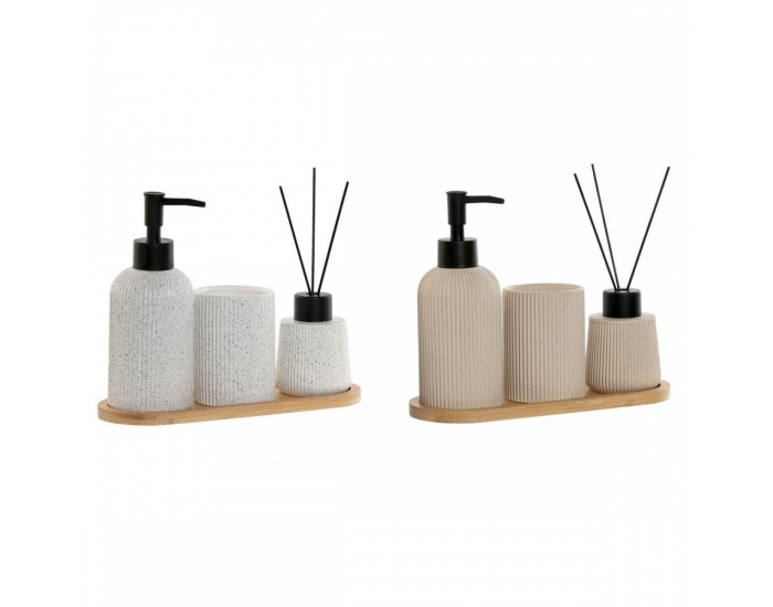 Комплект за Баня Home ESPRIT Бял Сметана Бамбук Dolomite 24 x 9 x 1 cm 4 Части (2 броя)