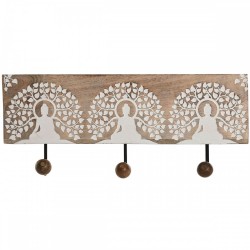 Стенна козирка Home ESPRIT Бял Черен Естествен Метал Дърво манго Буда 38 x 5 x 16 cm - Cuiere