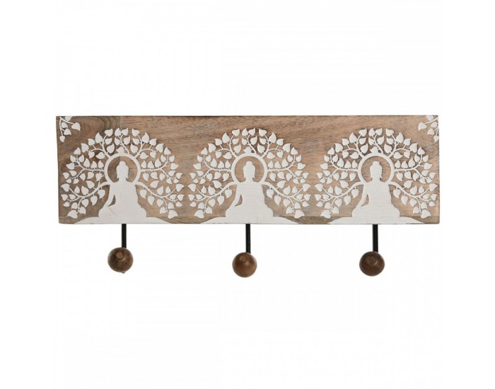 Стенна козирка Home ESPRIT Бял Черен Естествен Метал Дърво манго Буда 38 x 5 x 16 cm