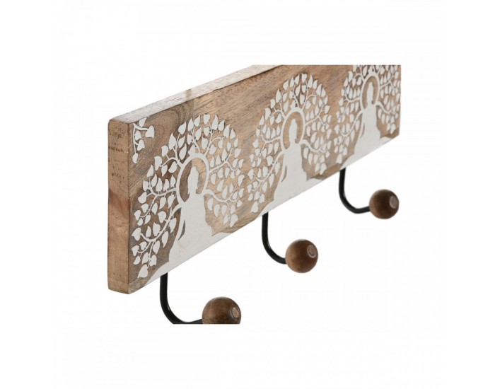 Стенна козирка Home ESPRIT Бял Черен Естествен Метал Дърво манго Буда 38 x 5 x 16 cm