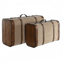 Комплект сандъци Home ESPRIT Кафяв Бежов полиестер Дървен 60 x 37 x 24 cm - Cutii, organizatoare și alte produse de depozitare