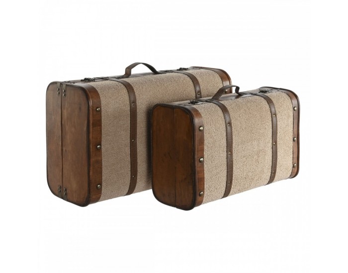 Комплект сандъци Home ESPRIT Кафяв Бежов полиестер Дървен 60 x 37 x 24 cm