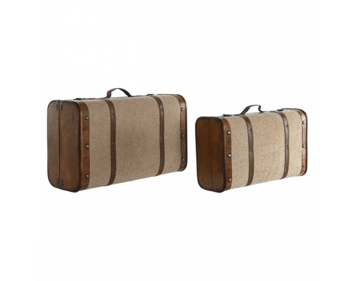 Комплект сандъци Home ESPRIT Кафяв Бежов полиестер Дървен 60 x 37 x 24 cm