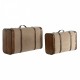Комплект сандъци Home ESPRIT Кафяв Бежов полиестер Дървен 60 x 37 x 24 cm