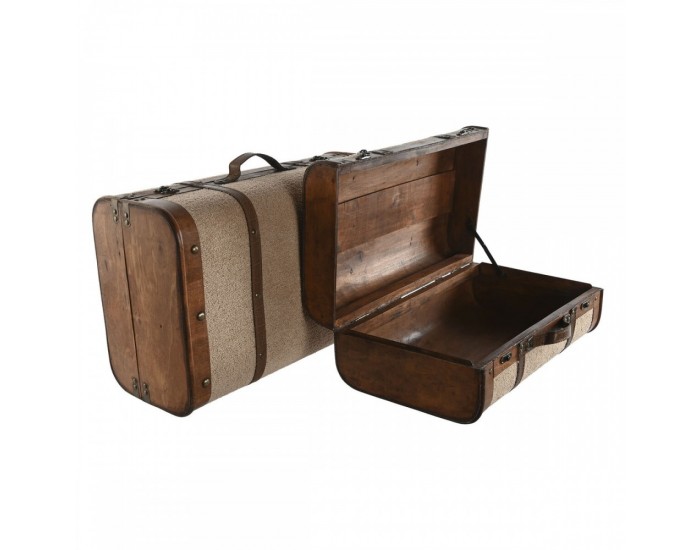 Комплект сандъци Home ESPRIT Кафяв Бежов полиестер Дървен 60 x 37 x 24 cm